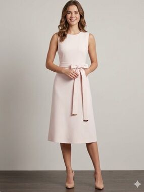 Calvin Klein Sleeveless Midi Dress in Pale Pink with Bow Tie Waist